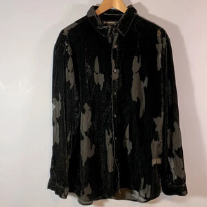 INC international womens size XL black velvet burnout long sleeve button up